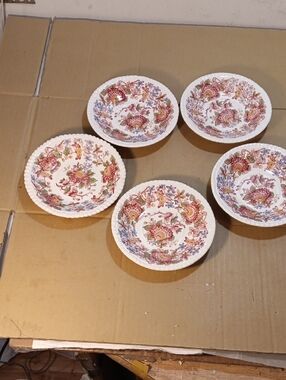 5 Saucers SPODE ASTER Pink Floral Pattern
